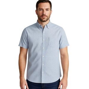 Denim & Flower Men’s Large Slim Fit Blue Polka Dot Button Down Classic Cut Shirt